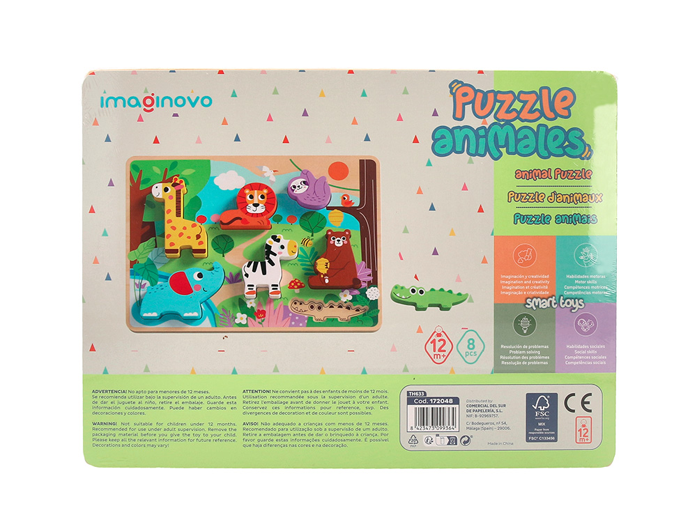 PUZZLE ENFANT IMAGINOVO ANIMAUX 3D BOIS +12 MOIS 8    PIECES 29,5X22X1,7 CM