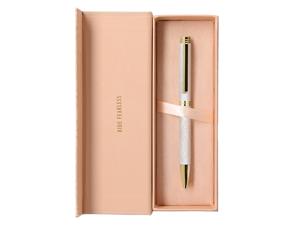 STYLO-BILLE BELIUS WILD WEST ALUMINIUM ENCRE BLEUE         ATTRIBUTS DORES COLORIS CREME COFFRET DESIGN