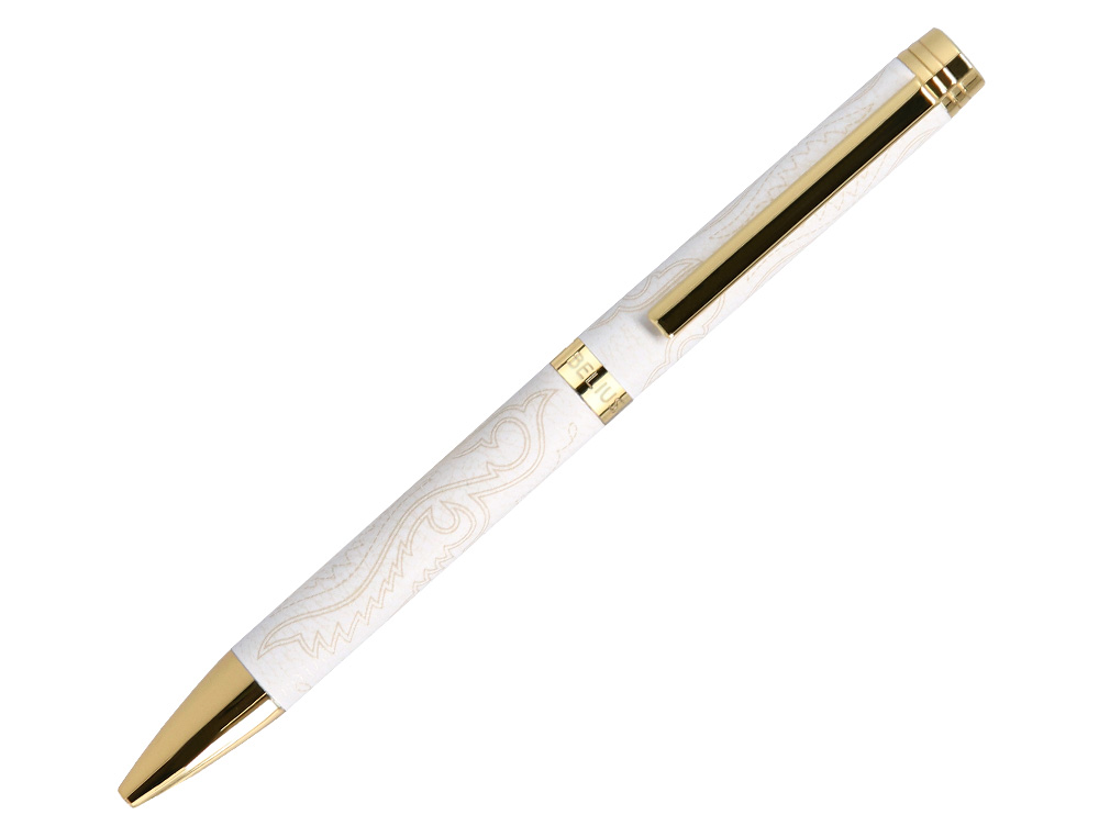 STYLO-BILLE BELIUS WILD WEST ALUMINIUM ENCRE BLEUE         ATTRIBUTS DORES COLORIS CREME COFFRET DESIGN