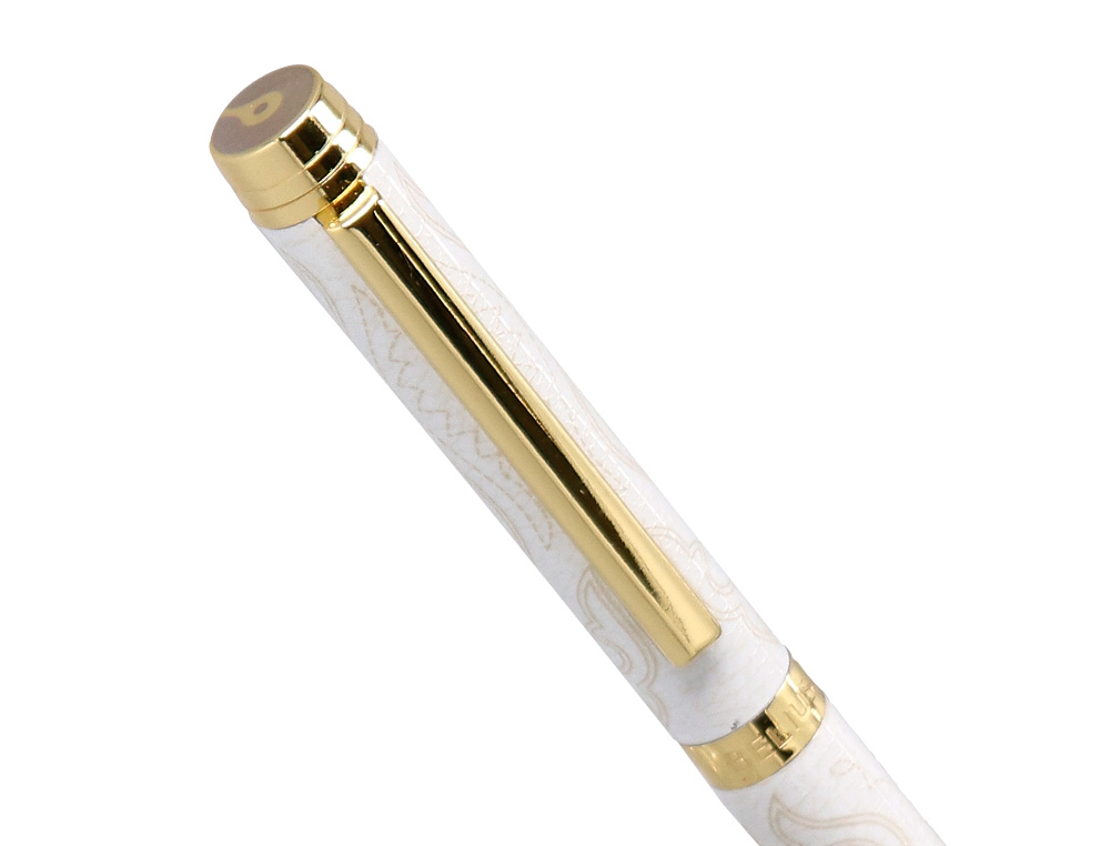 STYLO-BILLE BELIUS WILD WEST ALUMINIUM ENCRE BLEUE         ATTRIBUTS DORES COLORIS CREME COFFRET DESIGN