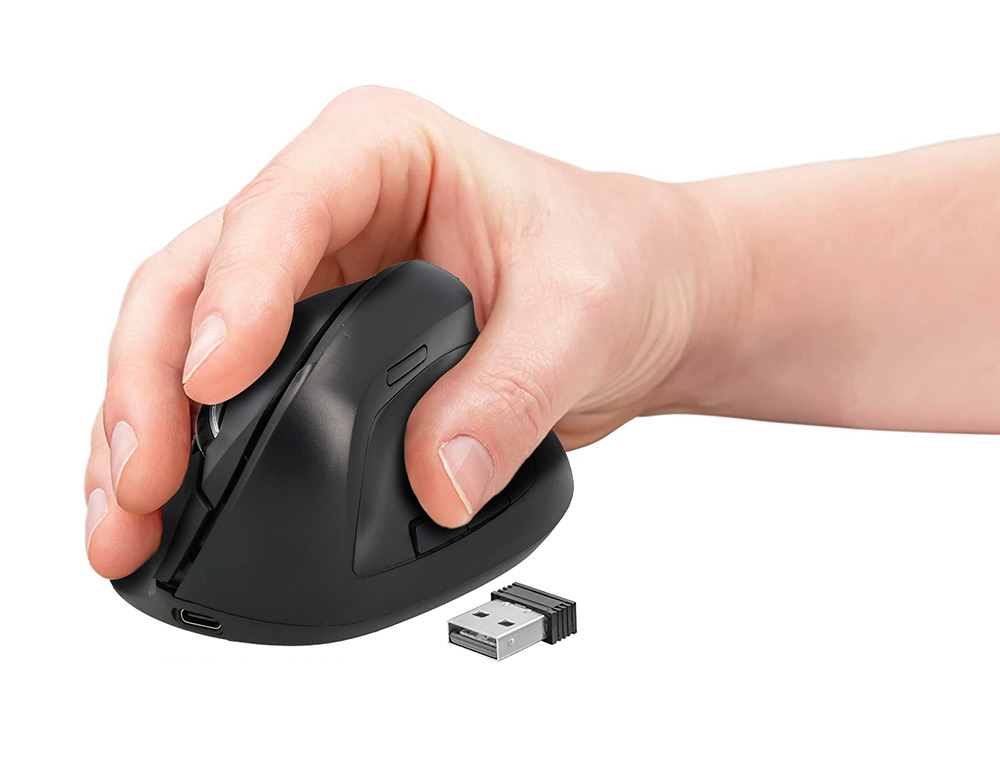 SOURIS Q-CONNECT OPTIQUE SANS FIL ERGONOMIQUE VERTICAL DPI 800/1200/1600 BATTERIE RECHARGEABLE COLORIS NOIR