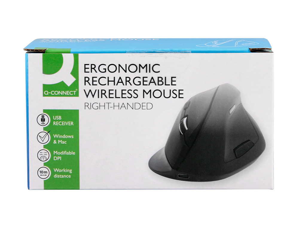 SOURIS Q-CONNECT OPTIQUE SANS FIL ERGONOMIQUE VERTICAL DPI 800/1200/1600 BATTERIE RECHARGEABLE COLORIS NOIR
