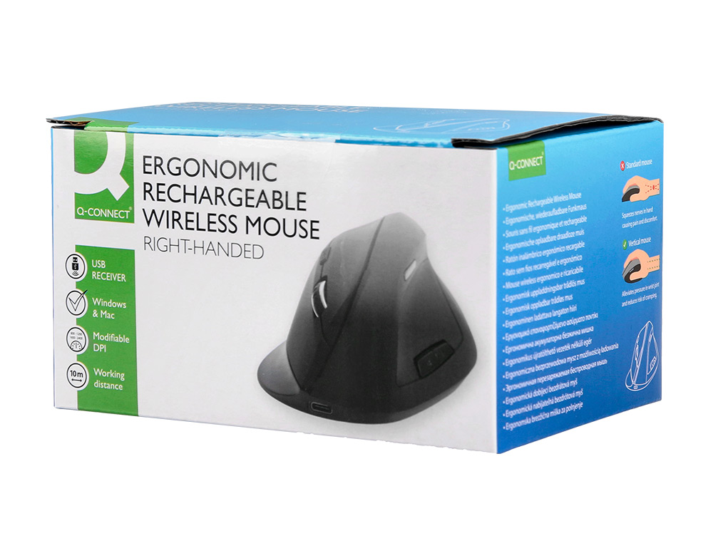 SOURIS Q-CONNECT OPTIQUE SANS FIL ERGONOMIQUE VERTICAL DPI 800/1200/1600 BATTERIE RECHARGEABLE COLORIS NOIR