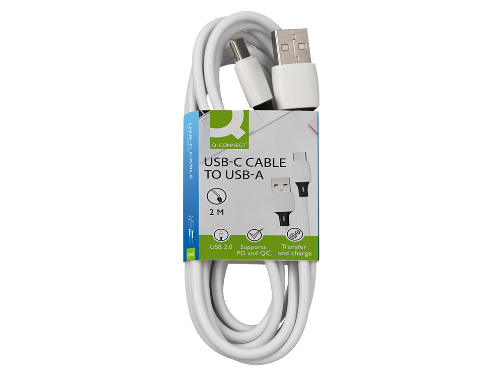 CABLE Q-CONNECT USB-A VERS USB-C PVC LONGUEUR 2M COLORIS BLANC