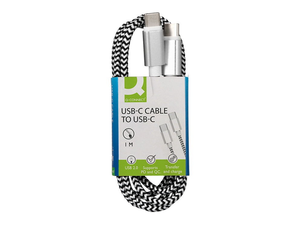 CABLE Q-CONNECT USB-C VERS USB-C NYLON LONGUEUR 1M       COLORIS BLANC