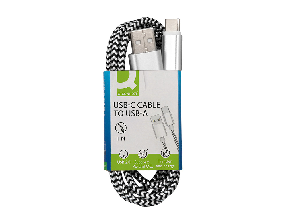 CABLE Q-CONNECT USB-C VERS USB-A NYLON LONGUEUR 1M       COLORIS BLANC