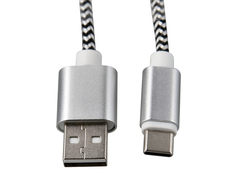 CABLE Q-CONNECT USB-C VERS USB-A NYLON LONGUEUR 1M       COLORIS BLANC