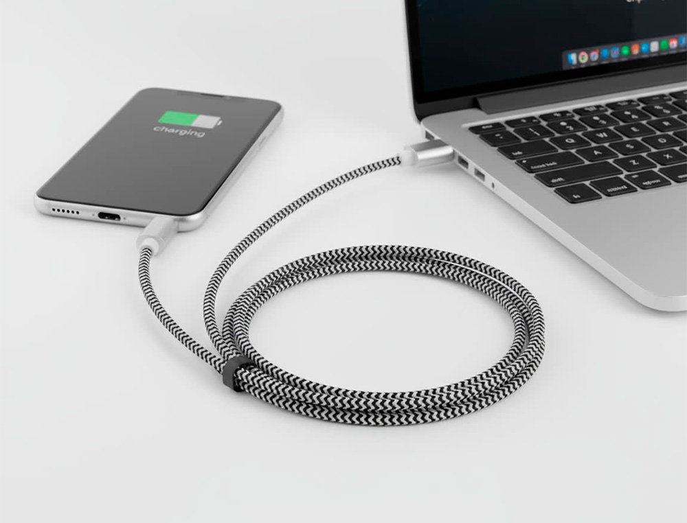 CABLE Q-CONNECT USB-C VERS USB-A NYLON LONGUEUR 1M       COLORIS BLANC