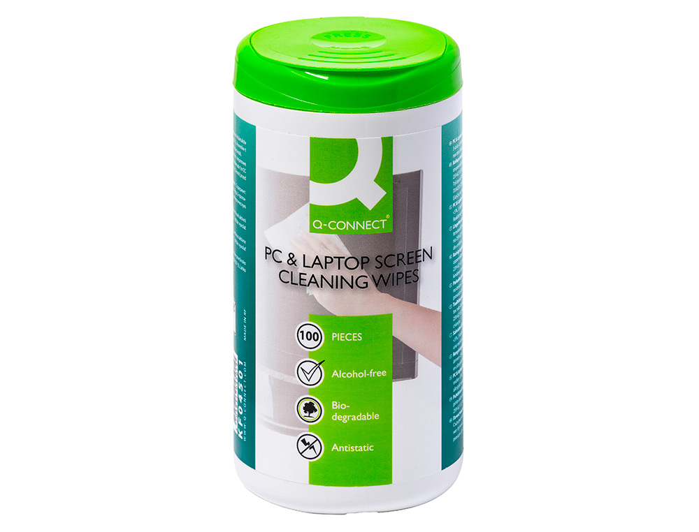 LINGETTE ÉCRANS Q-CONNECT BIODÉGRADABLE SANS SOLVANTS NOCIFS TOUS ÉCRANS NOUVELLE GÉNÉRATION BOÎTE 100 UNITÉS
