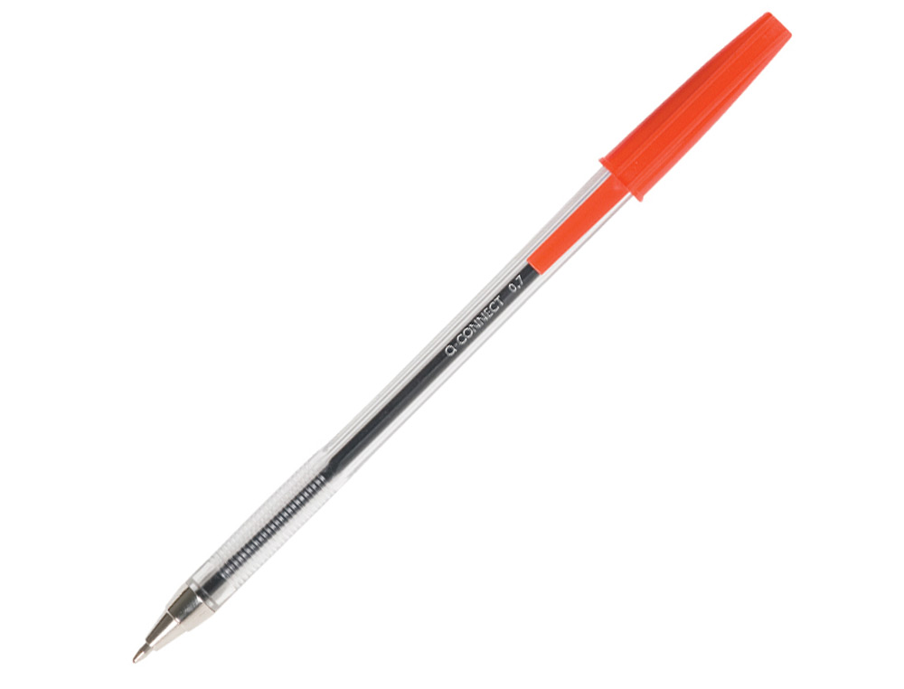 STYLO-BILLE Q-CONNECT CRITURE MOYENNE 0.7MM ENCRE CLASSIQUE BILLE INDFORMABLE CAPUCHON COULEUR ENCRE ROUGE