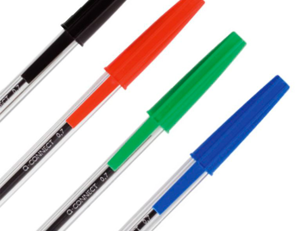 STYLO-BILLE Q-CONNECT CRITURE MOYENNE 0.7MM ENCRE CLASSIQUE BILLE INDFORMABLE CAPUCHON COULEUR ENCRE ROUGE