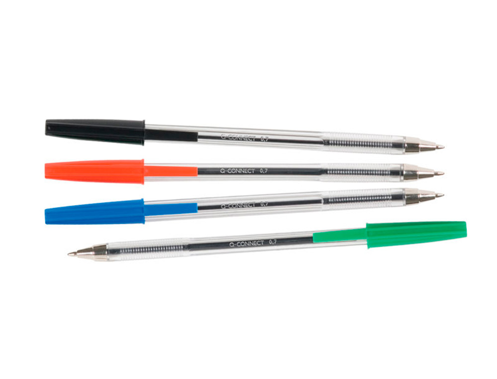 STYLO-BILLE Q-CONNECT CRITURE MOYENNE 0.7MM ENCRE CLASSIQUE BILLE INDFORMABLE CAPUCHON COULEUR ENCRE ROUGE