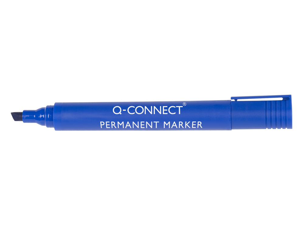 MARQUEUR Q-CONNECT PERMANENT POINTE BISEAUTÉE TRACÉ 5MM RÉSISTANTE CORPS PLASTIQUE COLORIS BLEU