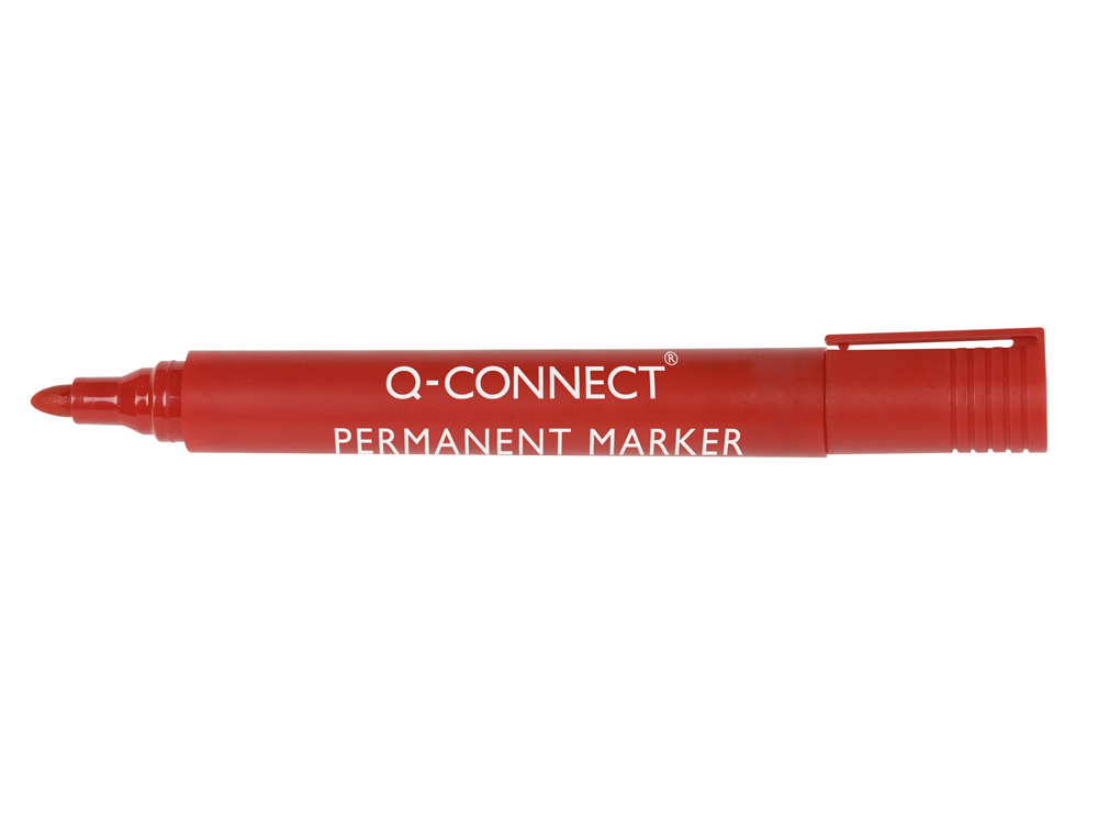 MARQUEUR Q-CONNECT PERMANENT POINTE OGIVE TRACÉ 3MM RÉSISTANTE CORPS PLASTIQUE COLORIS ROUGE