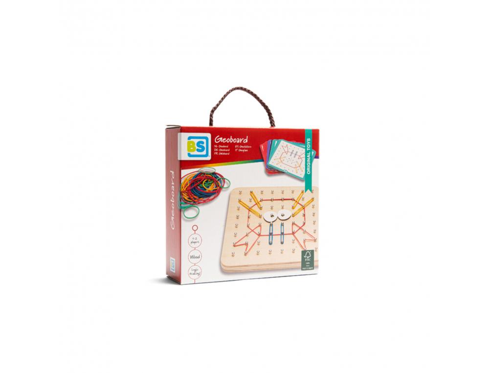 GEOBOARD BS TOYS POUR CR ER DES DESSINS 1 PLANCHE EN BOIS AVEC 48 ELASTIQUES ET 20      CARTES MODELES
