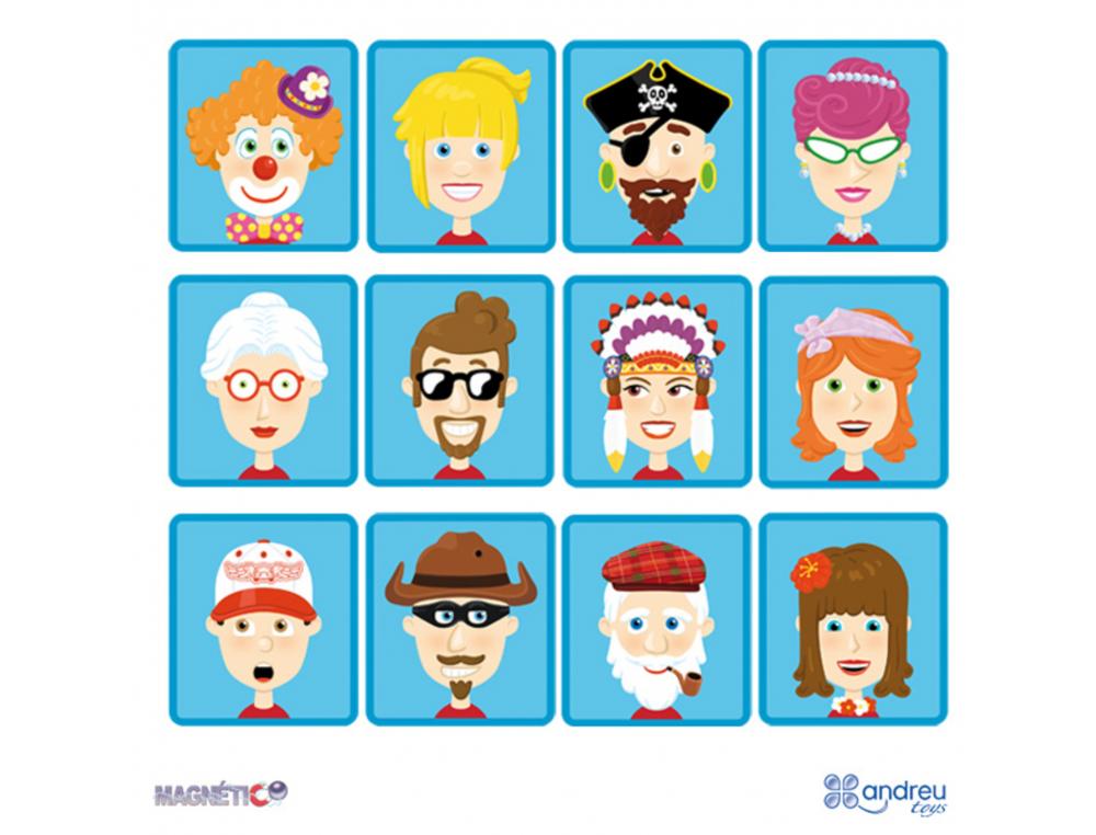 JEU DES VISAGES MAGNETIQUES A RECONSTITUER ANDREU TOYS EN   BOIS93 PIECES ET 12 FICHES    MODELES