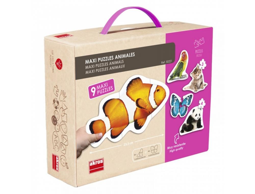 PUZZLES GEANTS AKROS MAXI PUZZLES LES ANIMAUX 5 PUZZLES DE 3 PIECES ET 4 PUZZLES DE 4 PIECES