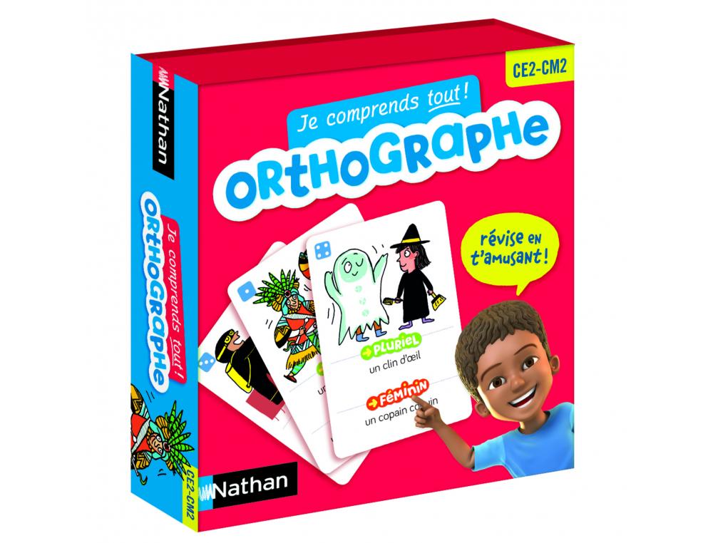FRANCAIS NATHAN JE COMPRENDS TOUT ORTHOGRAPHE DU CE2 AU CM2 80 CARTES 1 PLATEAU 2 PIONS 2 A 4 JOUEURS