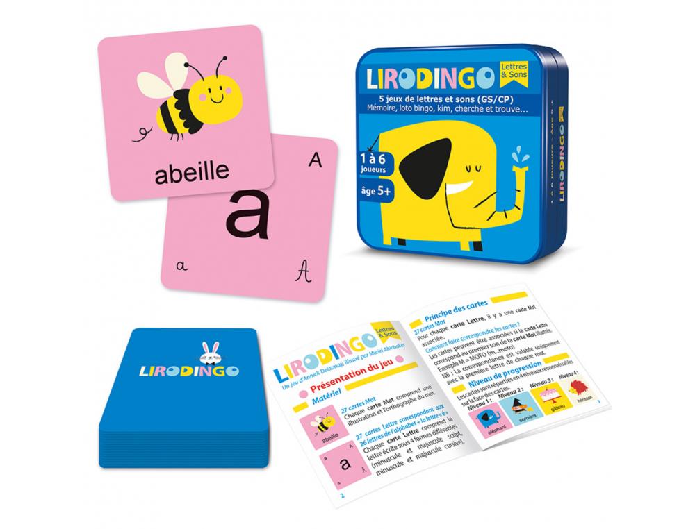 APPRENDRE A LIRE ET A ECRIRE COCKTAIL GAMES LIRODINGO SONS ASSOCIES AUX LETTRES 54 CARTES 4 NIVEAUX