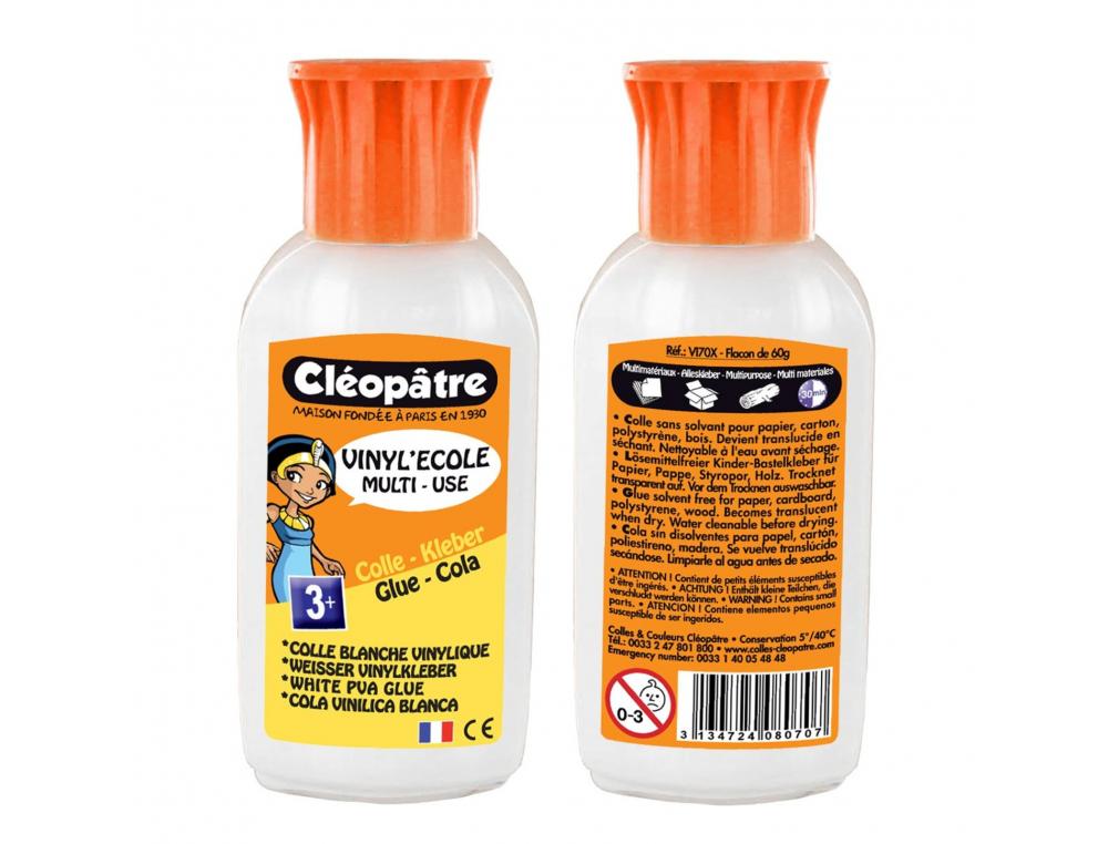 COLLE VINYLIQUE CLEOPATRE VINYL ECOLE RAPIDE MULTI MATERIAUX SANS SOLVANT FLACON RECHARGEABLE DE 60G