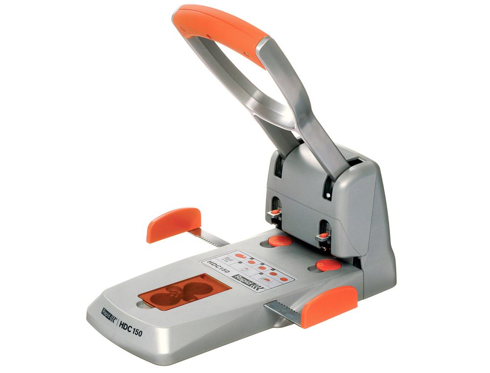 PERFORATEUR RAPID SUPRME HDC150 POIGNE CAOUTCHOUC GUIDAGE CENTRAGE AUTOMATIQUE PERFORATION 150F 192X204X387MM