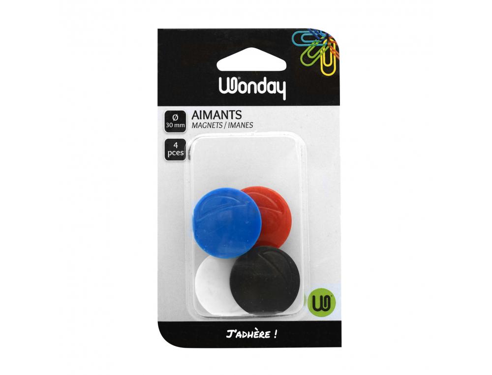 AIMANT WONDAY RONDS Ï 30MM COLORIS ASSORTIS BLISTER 4 UNITES