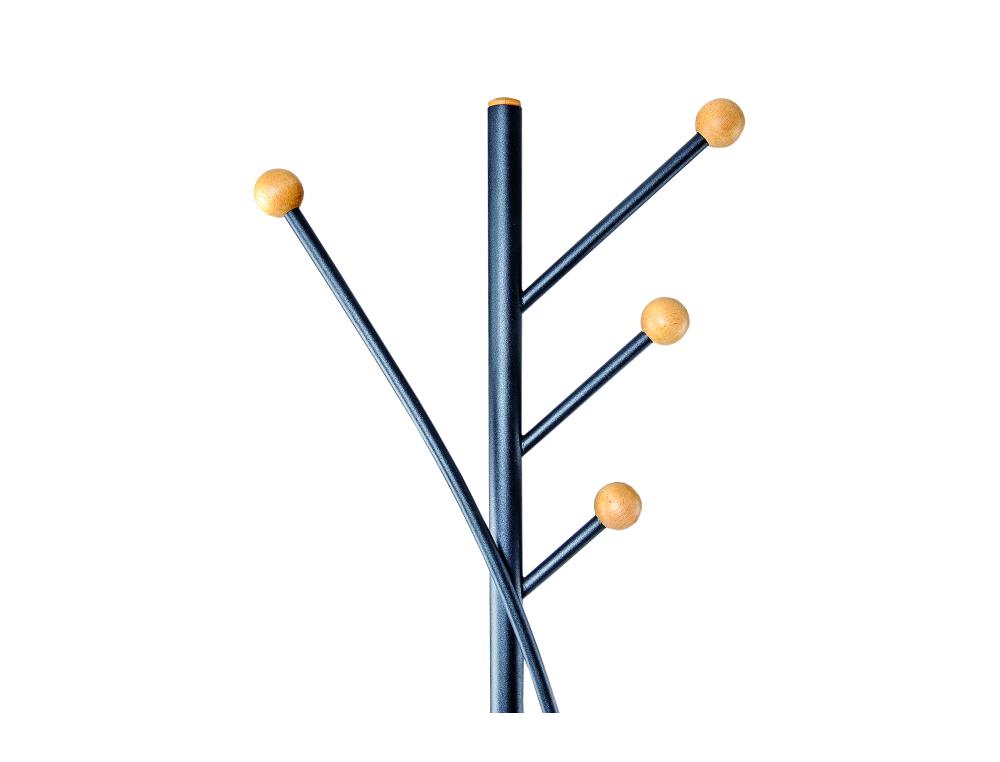 PORTE-MANTEAUX MAULAURA 4 PATERES ACIER LAQUE ET HETRE  HAUTEUR 180CM COLORIS NOIR
