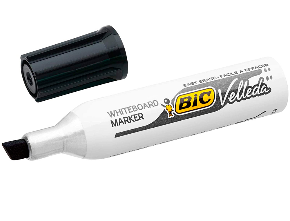 MARQUEUR BIC VELLEDA 1781 EFFAÇABLE POINTE BISEAUTÉE 2MM ÉCRITURE 3/5MM ENCRE CÉTONE CORPS MÉTAL CAPUCHON VENTILÉ NOIR