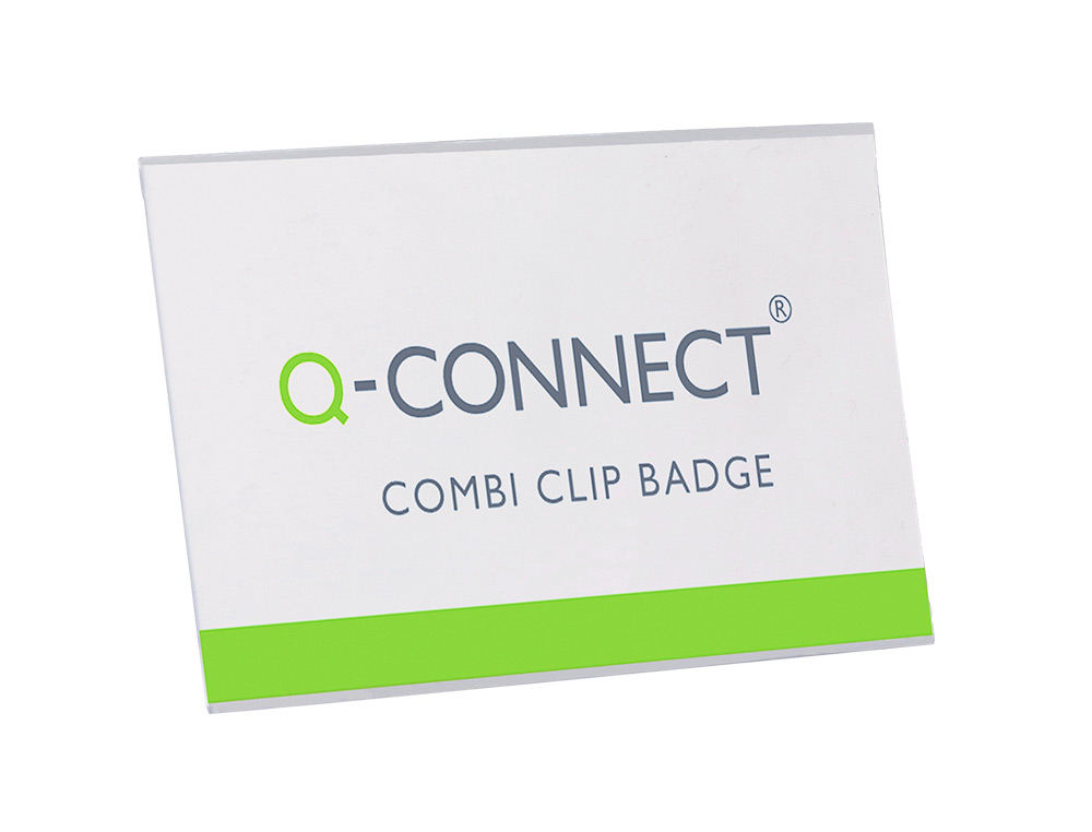 BADGE Q-CONNECT PVC RIGIDE TRANSPARENT PINCE OU ÉPINGLE FORMAT 54X90MM CARTE VISITE