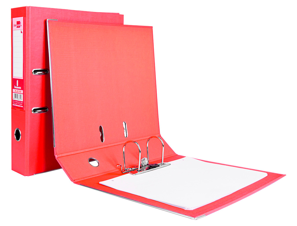CLASSEUR LEVIER LIDERPAPEL DOCUMENTA A4+ CARTON REMBORDE DOS 75MM RADO METALLIQUE COLORIS ROUGE
