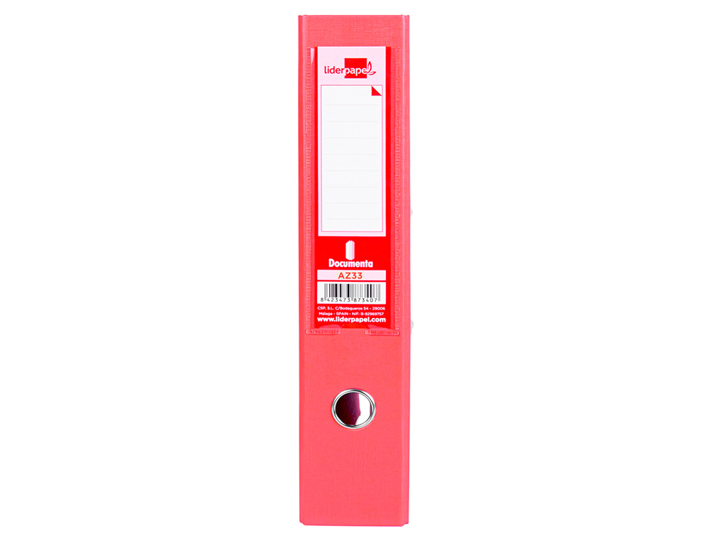 CLASSEUR LEVIER LIDERPAPEL DOCUMENTA A4+ CARTON REMBORDE DOS 75MM RADO METALLIQUE COLORIS ROUGE