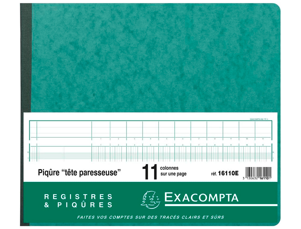 MANIFOLD COMPTABLE EXACOMPTA PIQU TTE PARESSEUSE 270X320MM HORIZONTAL 28 LIGNES 80 PAGES 11 COLONNES/PAGE