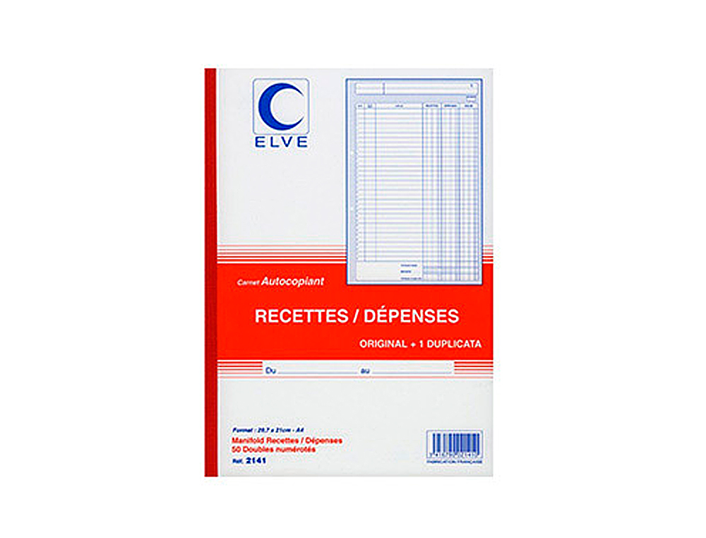 MANIFOLD ELVE AUTOCOPIANT A4 210X297MM FOLIOTAGE 50 DUPLIS LIVRAISONS RECETTES DPENSES