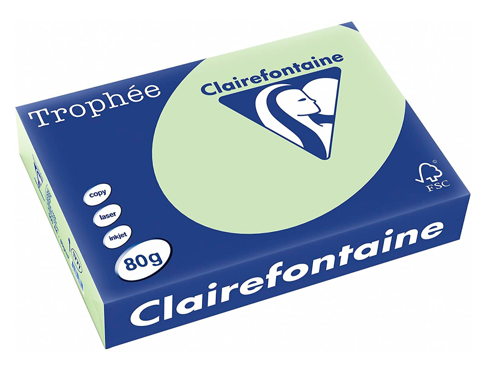 PAPIER COULEUR CLAIREFONTAINE TROPHÉE MULTIFONCTION A3 80G/M2 VERT PASTEL PAQUET 500 FEUILLES