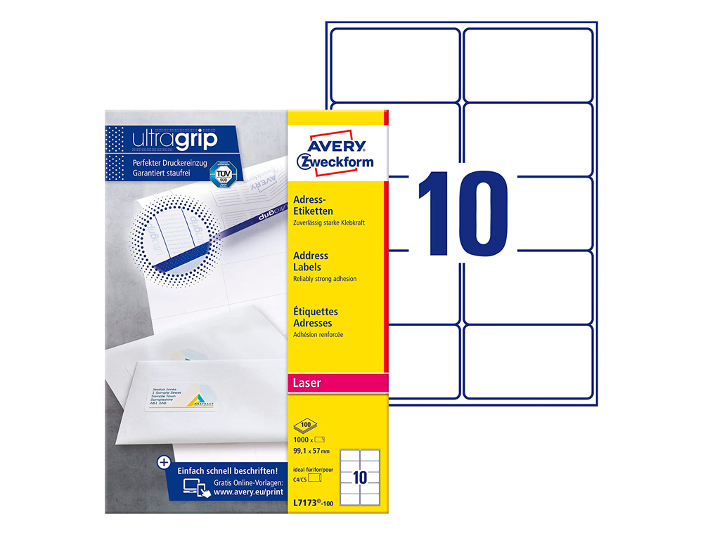 TIQUETTE ADHSIVE AVERY LASER COLOGIQUE ENVELOPPES GRAND FORMAT 99.1X57MM BOTE 1000 UNITS
