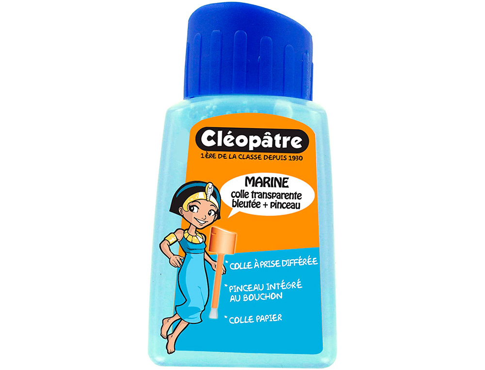COLLE MARINE CLÉOPÂTRE PAPIERS CARTONS FINS LAVABLE SANS SOLVANT COLORIS BLEUTÉ FLACON 80G