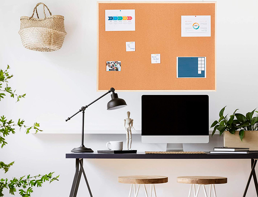 TABLEAU LIÈGE Q-CONNECT MURAL CADRE BOIS PIN NATUREL 2 FACES INCLUS 5 ÉPINGLES MEMO FIXATION MUR ÉPAISSEUR 1MM 60X40CM