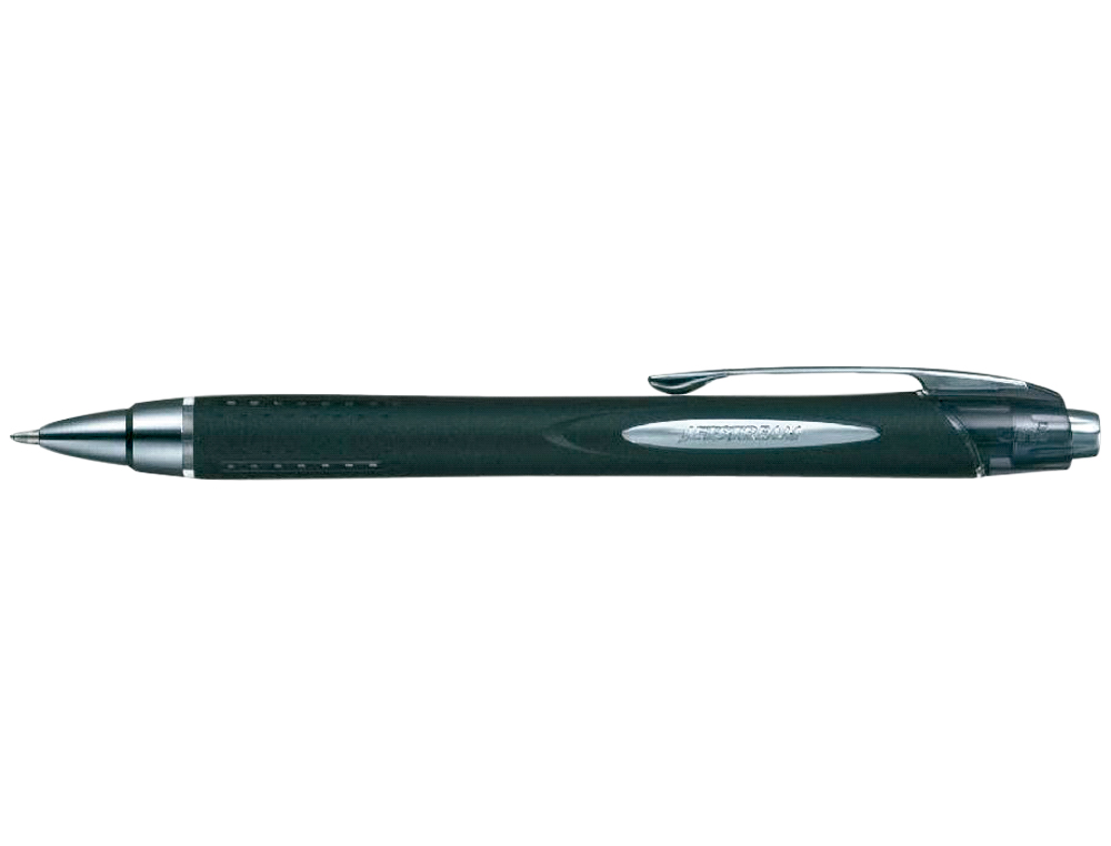 STYLO-BILLE UNIBALL JETSTREAM RT CRITURE MOYENNE 0.8MM ENCRE GEL RTRACTABLE GRIP ANTIGLISSE AGRAFE MTAL COLORIS NOIR