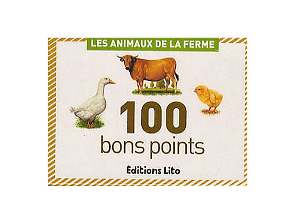 BON POINT ÉDITIONS LITO ANIMAUX FERME TEXTE PÉDAGOGIQUE AU VERSO 61X82MM BOÎTE 100 UNITÉS