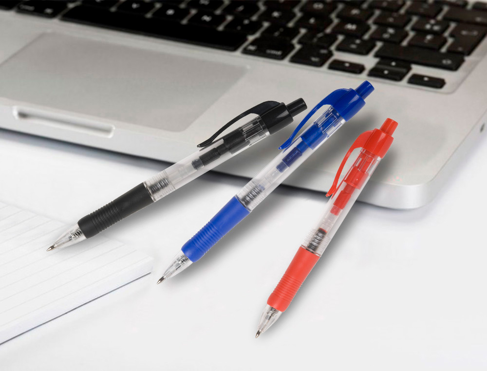 STYLO-BILLE Q-CONNECT RÉTRACTABLE ÉCRITURE MOYENNE 0.7MM ENCRE CLASSIQUE CLIP GRIP PRÉHENSION COULEUR ENCRE ROUGE