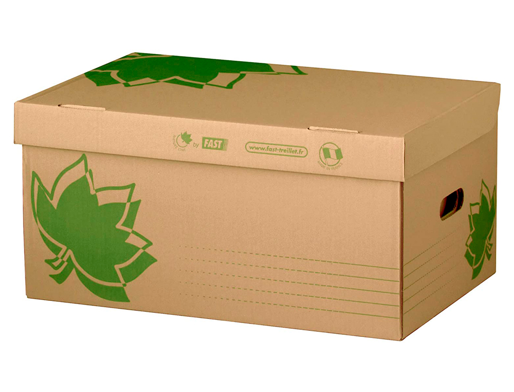 CAISSE CARTON NATURE LINE 520X350X260MM INDEXATION 3 FACES COUVERCLE RECYCL RECYCLABLE EMPILABLE