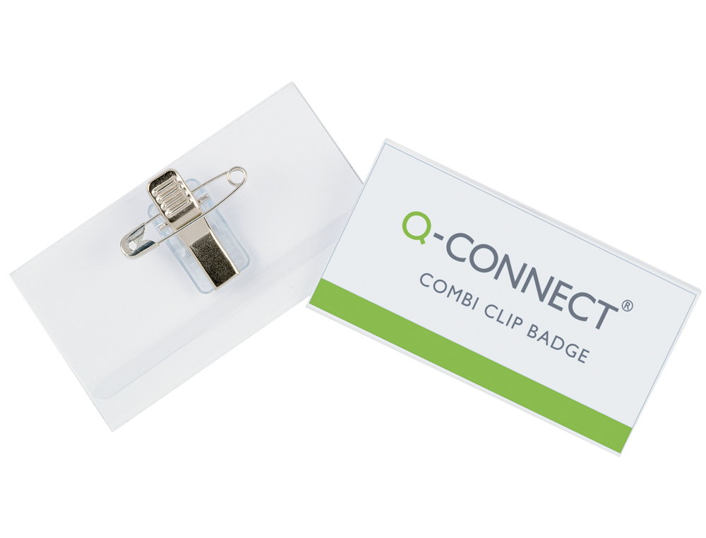BADGE Q-CONNECT PVC RIGIDE TRANSPARENT PINCE OU ÉPINGLE FORMAT 40X75MM CARTE VISITE