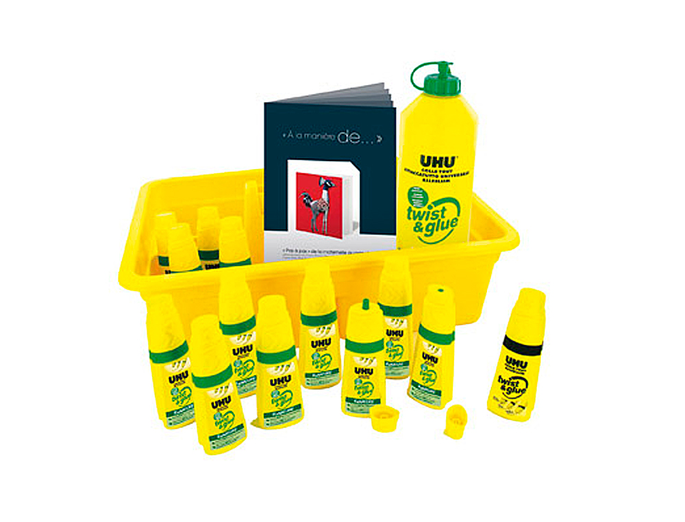 COLLE UHU TWIST&GLUE EXTRA FORTE TRANSPARENTE MULTI-MATRIAUX COFFRET SCOLAIRE 12 FLACONS PLEINS+1 RECHARGE