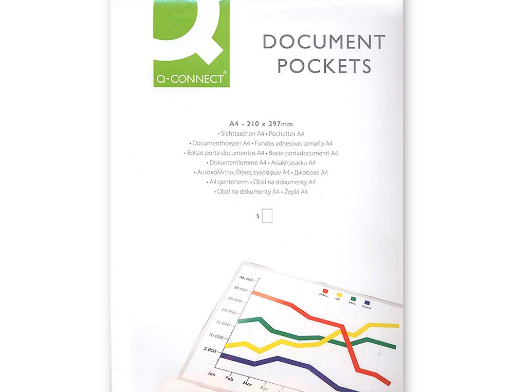 POCHETTE Q-CONNECT ADHÉSIVE POLYPROPYLÈNE TRANSPARENT 12/100E FORMAT A4 210X297MM SACHET 5 UNITÉS