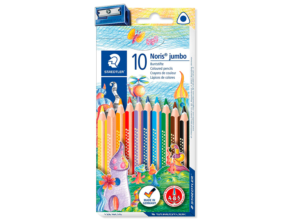 CRAYON COULEUR STAEDTLER NORIS JUMBO 175MM TRIANGULAIRE MINE 4MM ABS ANTI-CASSE ÉTUI CARTON 10 UNITÉS + TAILLE-CRAYON