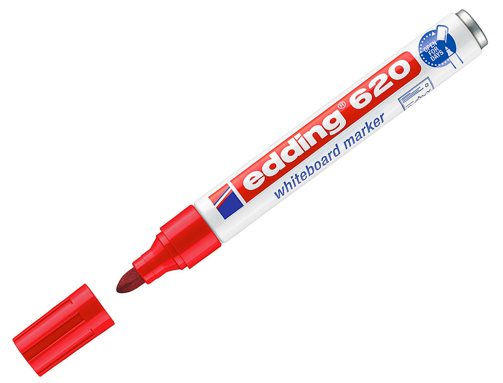 MARQUEUR EDDING E620 TABLEAU BLANC POINTE OGIVE CORPS MÉTAL ENCRE CAP-OFF EFFAÇABLE PIGMENTÉE FAIBLE ODEUR COULEUR ROUGE