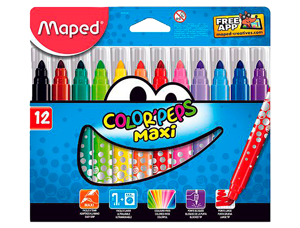 FEUTRE COLORIAGE MAPED COLOR'PEPS MAXI TRIANGULAIRE ENCORE ULTRA-LAVABLE POINTE BLOQUE LARGE POCHETTE 12 UNITS