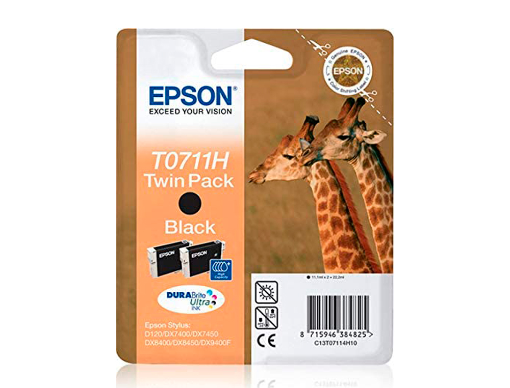 CARTOUCHE EPSON T0711 JET D'ENCRE C13T07114H10 PACK 2 ENCRES COULEUR NOIR 2X400P