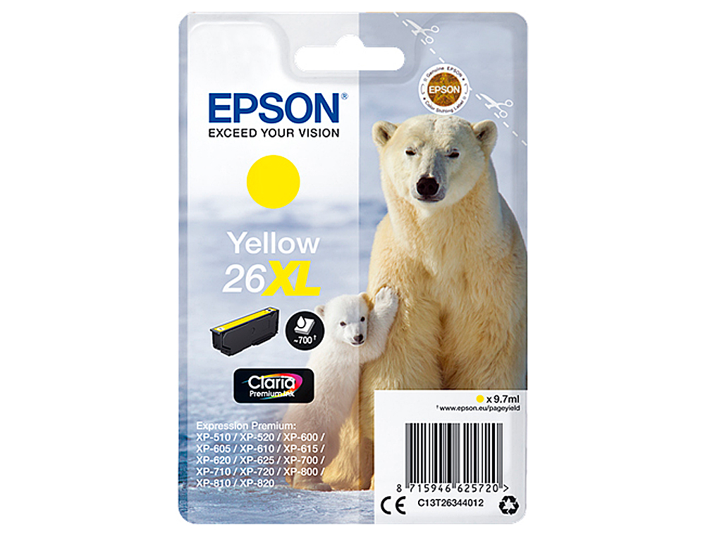 CARTOUCHE EPSON T2634 JET D'ENCRE C13T26344010 COULEUR JAUNE HAUTE CAPACITÉ