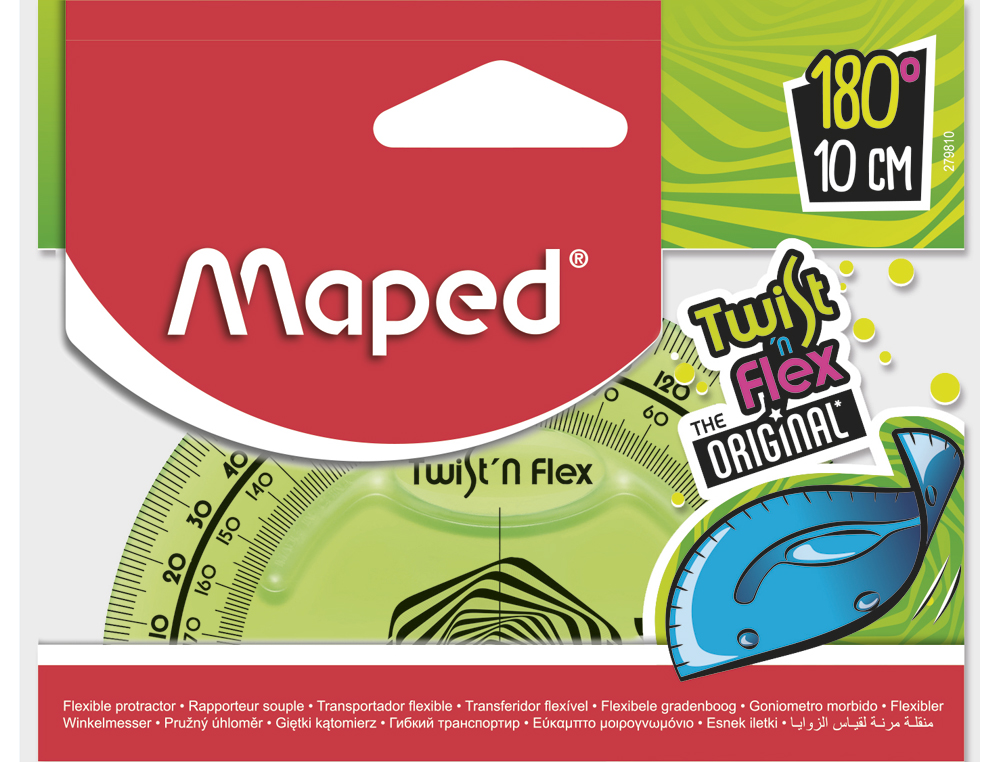 RAPPORTEUR MAPED TWIST'N'FLEX 180 DEGRÉS 10CM GRADUÉ SOUPLE INCASSABLE LUDIQUE 3 COLORIS ASSORTIS BLEU VERT ROSE